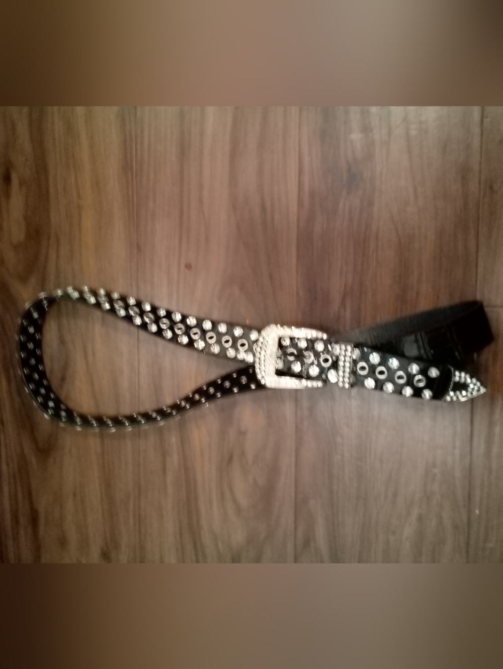 Black Studded Women's Belt with Rhinestone Buckle